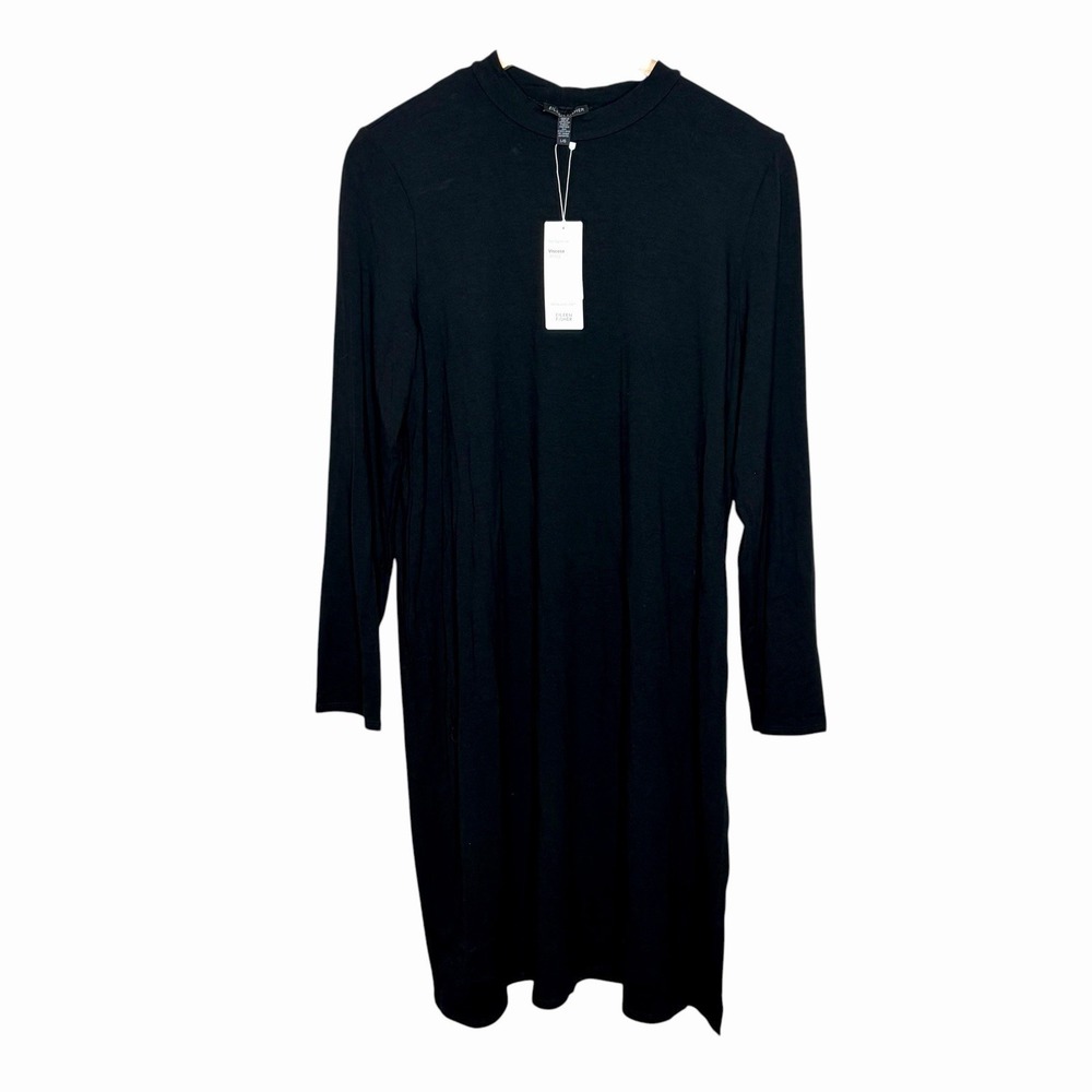 Eileen Fisher Mock Neck Caftan Jersey Knit Dress Womens Size L Midi Viscose